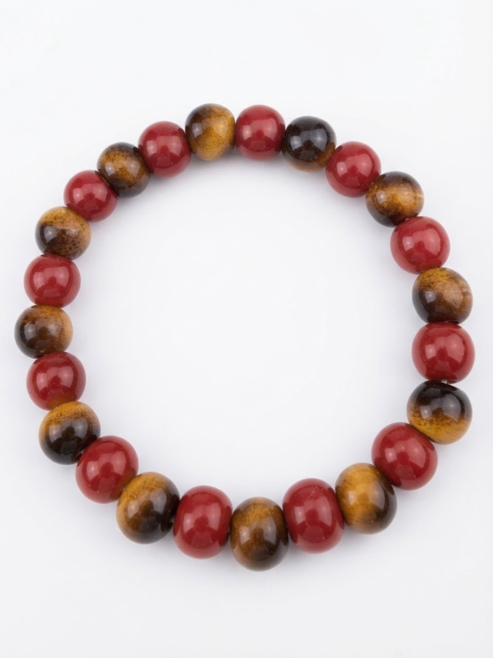 Red and Brown Beaded Stretch Bracelet